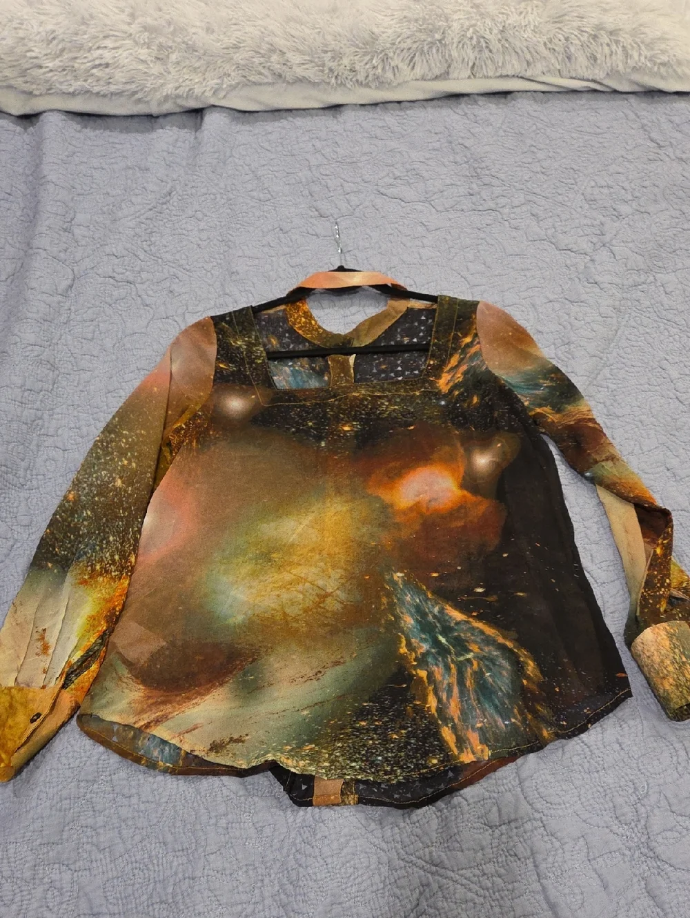 Anama Multicolor Sheer Printed Button-Up Blouse Size M! - Picture 8 of 10